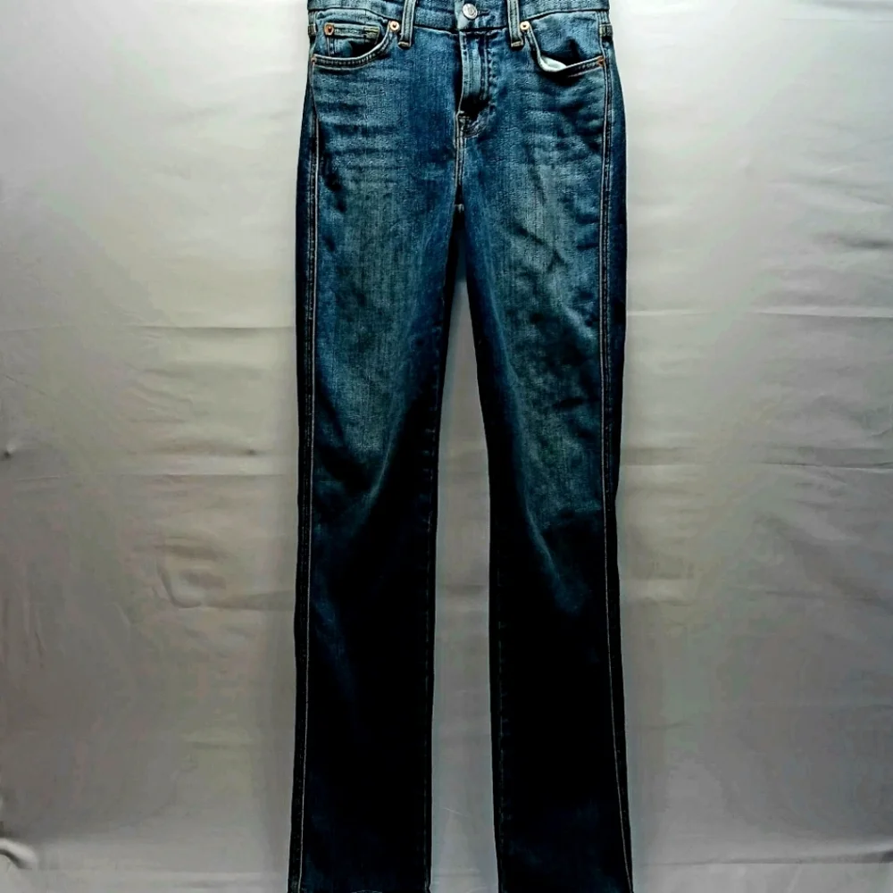 7 For All Mankind Ladies 24 Kimmie Straight Leg Designer Blue Denim Jeans, USA - Picture 6 of 12